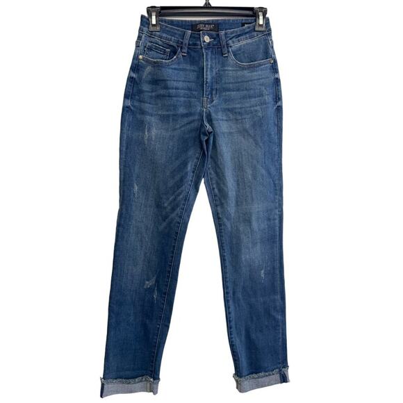 Judy Blue Double Cuffed Boyfriend Fit Blue Jeans Stretch Shaping size 1/25 - Picture 1 of 8